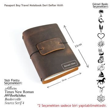 Pasaport Boy Travel Notebook Deri Defter Kılıfı - Seyahat Defteri - 11x14 cm