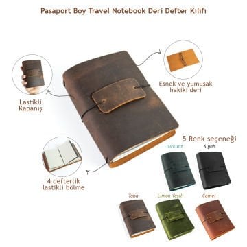 Pasaport Boy Travel Notebook Deri Defter Kılıfı - Seyahat Defteri - 11x14 cm