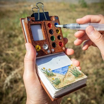 Kumsal - Sert Kapaklı Suluboya Defteri + Mini Suluboya Paleti Seti