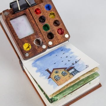 Kumsal - Sert Kapaklı Suluboya Defteri + Mini Suluboya Paleti Seti