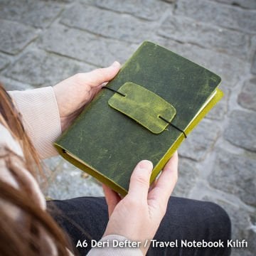 A6 Travel Notebook Deri Defter Kılıfı - Seyahat Defteri 12 x 17cm