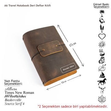 A6 Travel Notebook Deri Defter Kılıfı - Seyahat Defteri 12 x 17cm