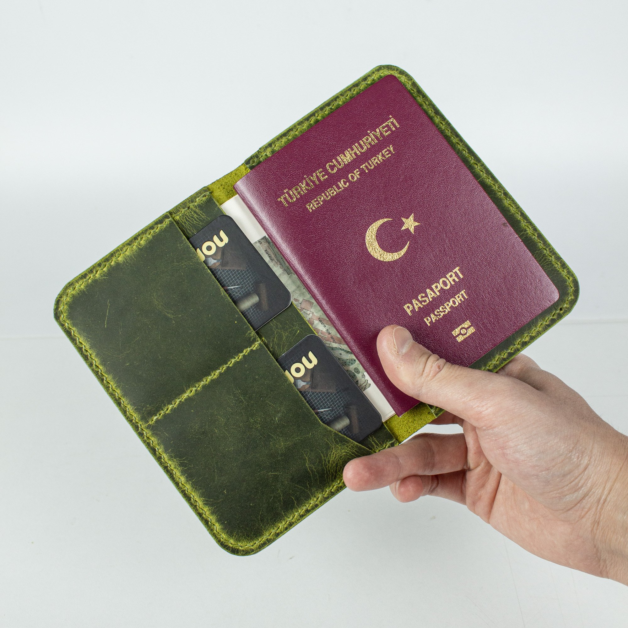 aras limon yeşili deri pasaport kılıfı - cüzdan2