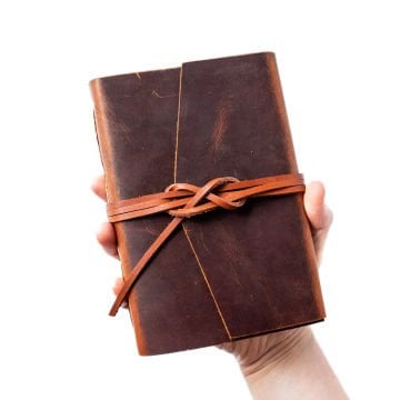 Cevher - A6 Orta Boy Deri Defter - Biye Şeritli