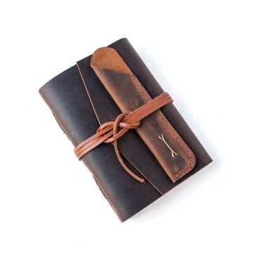 Cevher - A6 Orta Boy Deri Defter - Biye Şeritli