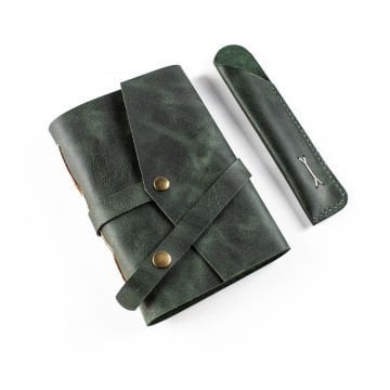 Cevher - A6 Orta Boy Deri Defter / Çıtçıtlı
