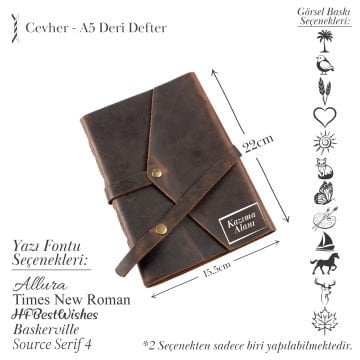 Cevher-A5 Büyük Boy Deri Defter / Çıtçıtlı