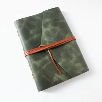 Cevher A5 Büyük Boy Deri Defter / Biye Şeritli