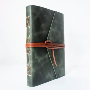 Cevher A5 Büyük Boy Deri Defter / Biye Şeritli