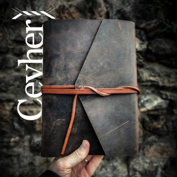 Cevher A5 Büyük Boy Deri Defter / Biye Şeritli