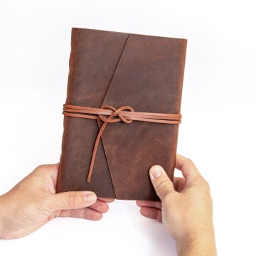 Cevher A5 Büyük Boy Deri Defter / Biye Şeritli