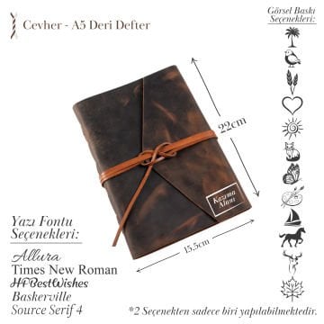 Cevher A5 Büyük Boy Deri Defter / Biye Şeritli