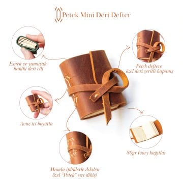 Petek - El Yapımı Küçük Boy / Mini Deri Defter V1