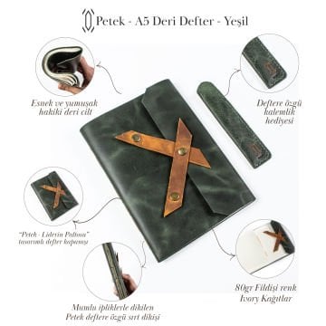 Petek - A5 Büyük Boy Deri Defter-Keskin Çapraz