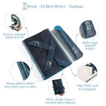 Petek - A6 Orta Boy Deri Defter / Keskin Çapraz