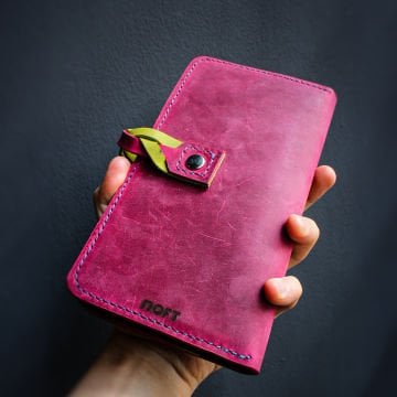 Telefon Cüzdanı / Uzun Deri Cüzdan / Çilek ve Fıstık