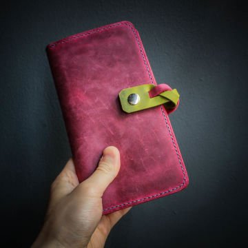 Telefon Cüzdanı / Uzun Deri Cüzdan / Çilek ve Fıstık Çilek