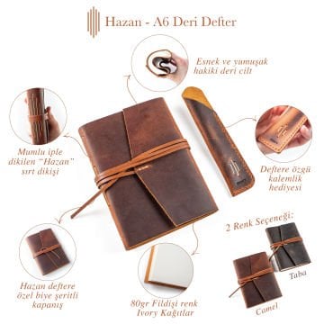 Hazan A6 Orta Boy Deri Defter
