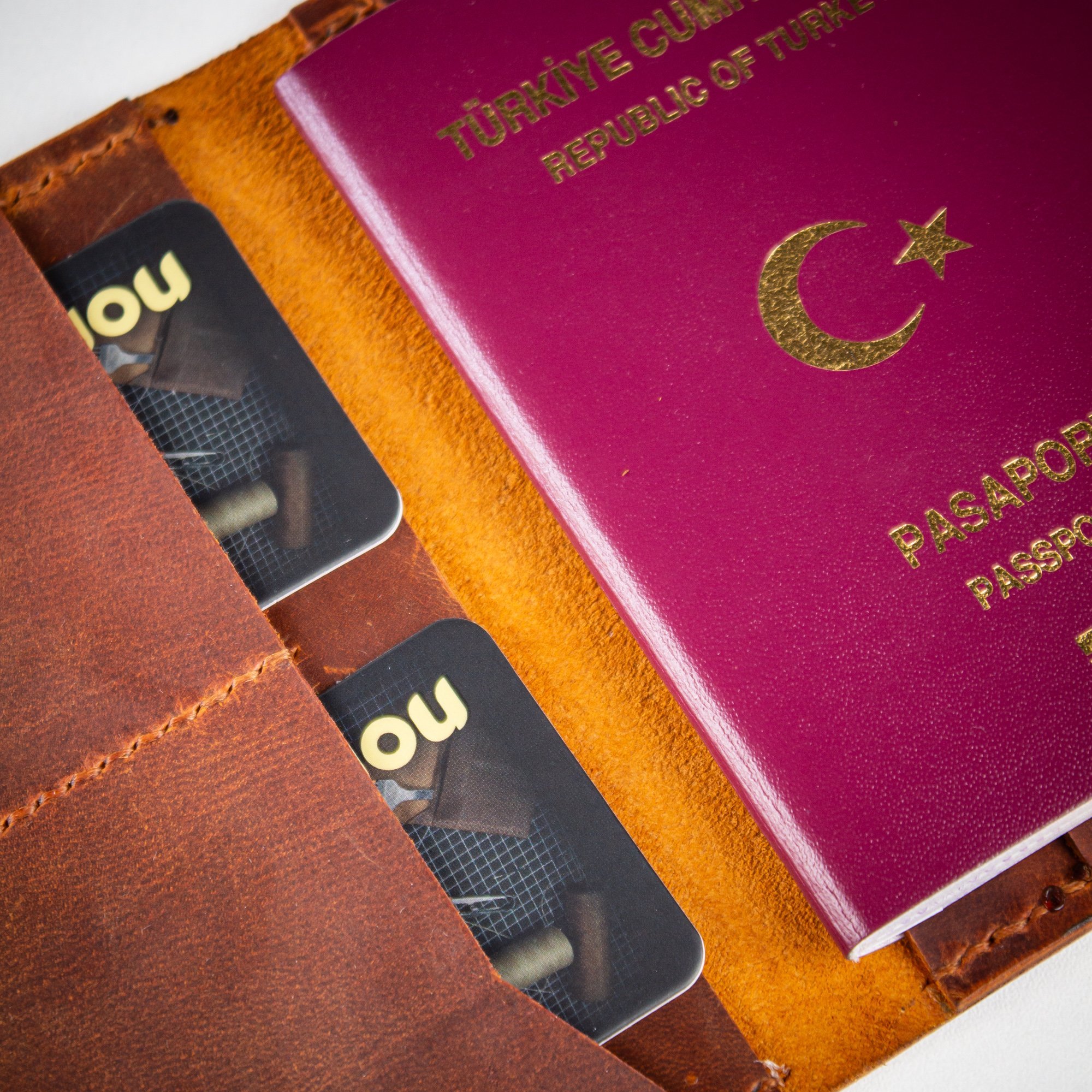 Aras-El Yapımı Deri Pasaport Kılıfı/Cüzdanı