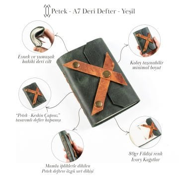 Petek - A7 / Küçük Boy Deri Defter - Keskin Çapraz