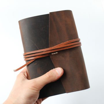 Hazan A6 Orta Boy Deri Defter Deri Biyeli - Taba