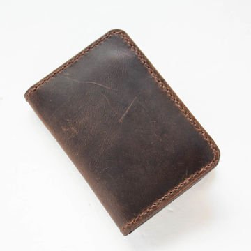 Merv Minimal El Yapımı Deri Cüzdan/Kartlık - Merv 1 Kahve dış - Fuşya iç