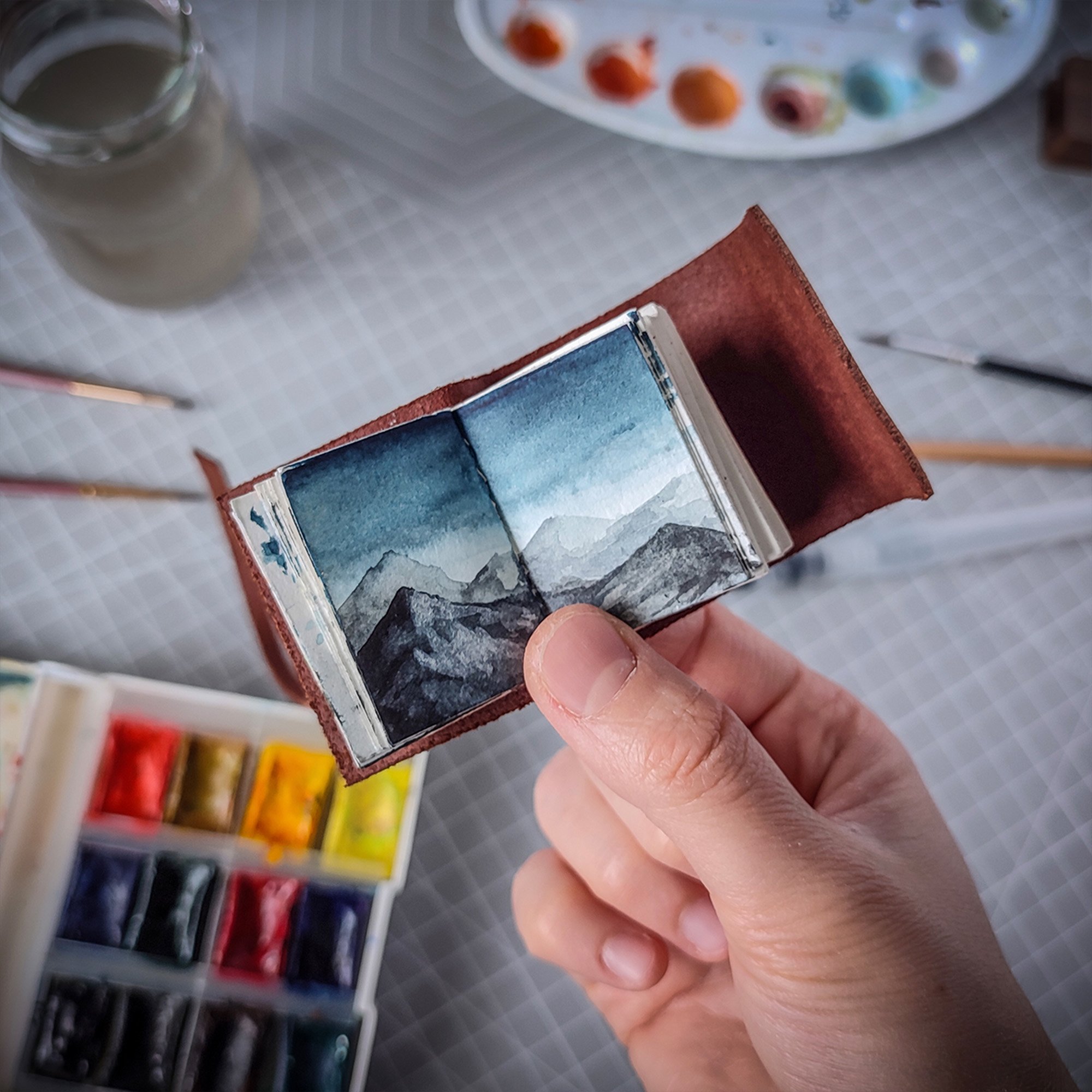 Petek - Mini Deri Defter / Suluboya Defteri / Resim Defteri