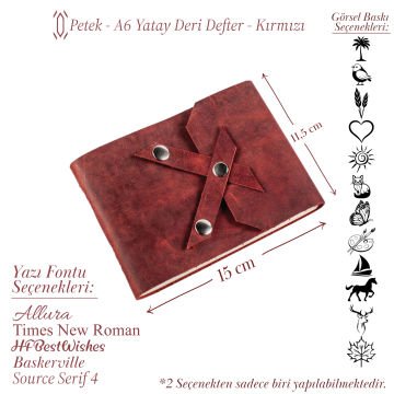 Petek-A6 Orta Boy Yatay Deri Defter Kırmızı - 3 Ortalı - 240 Sayfa