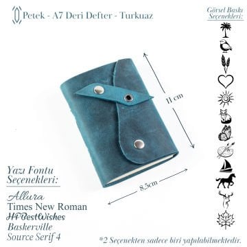 Petek - A7 / Küçük Boy Deri Defter 2 - Liderin Paltosu Turkuaz