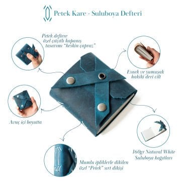 Palet + Defter Seti - Petek Kare Suluboya Defteri + Mini Ahşap Palet