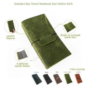 Standart Boy Travel Notebook Deri Defter Kılıfı - Seyahat Defteri - 22x13 cm