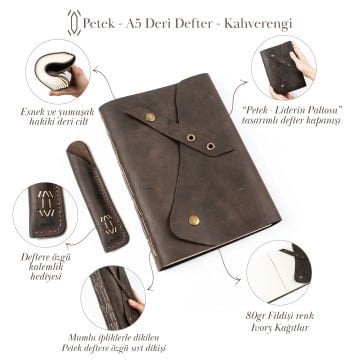 Petek - A5 Büyük Boy Deri Defter - Liderin Paltosu