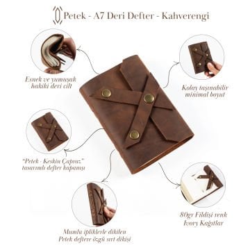 Petek - A7 / Küçük Boy Deri Defter - Keskin Çapraz Kahverengi