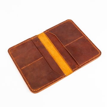Aras-El Yapımı Deri Pasaport Kılıfı/Cüzdanı Camel