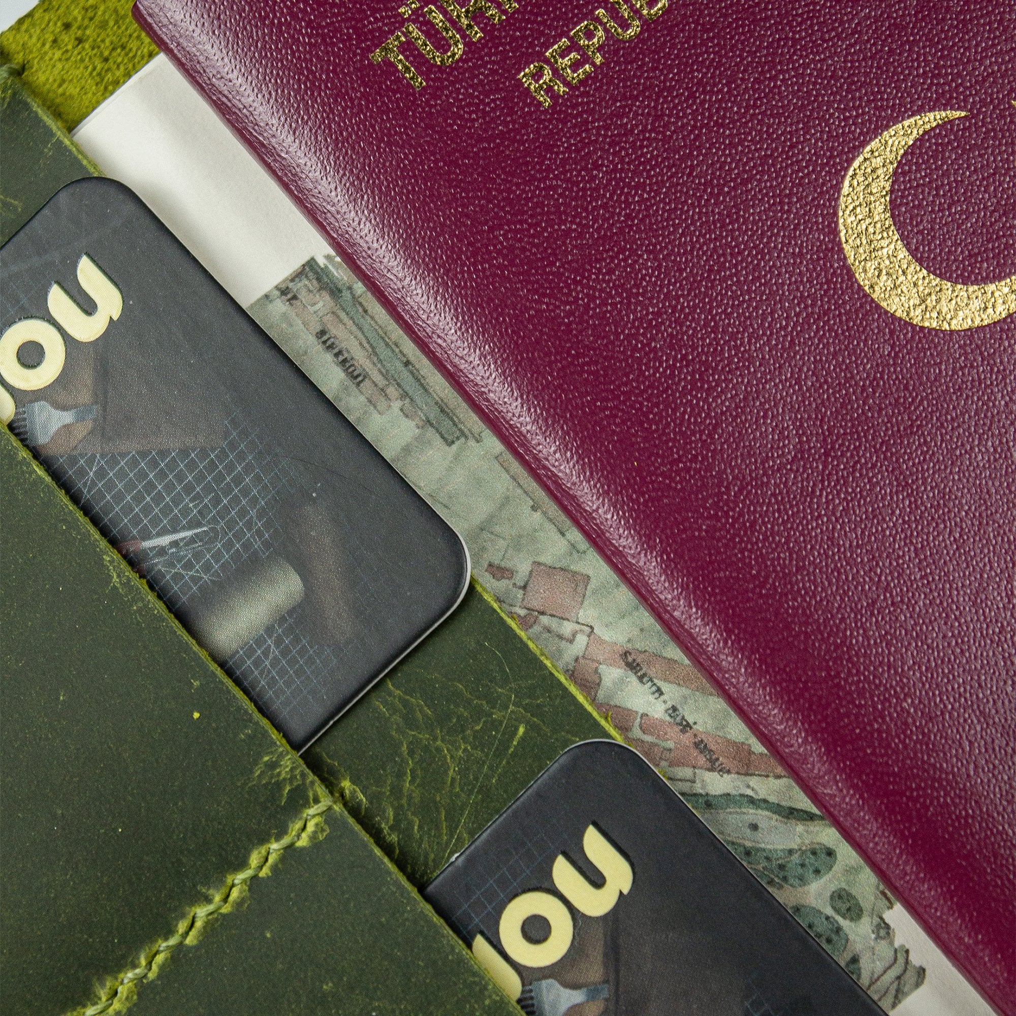 Aras-El Yapımı Deri Pasaport Kılıfı/Cüzdanı Limon Yeşili