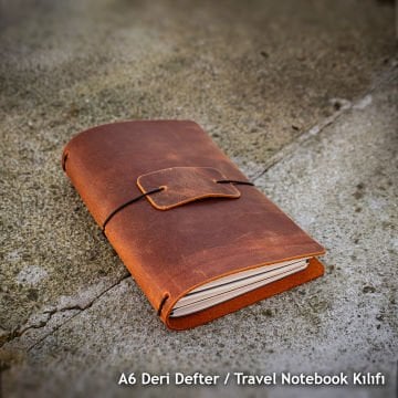 A6 Travel Notebook Deri Defter Kılıfı - Seyahat Defteri 12 x 17cm