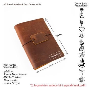 A5 Travel Notebook Deri Defter Kılıfı - Seyahat Defteri 16x23cm