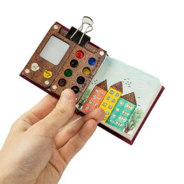 Kadife - Suluboya / Resim Defteri (8x8 cm) + Mini Suluboya Paleti Seti