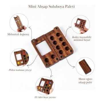 Mini Suluboya Paleti - Ahşap Suluboya Paleti (Dolu)